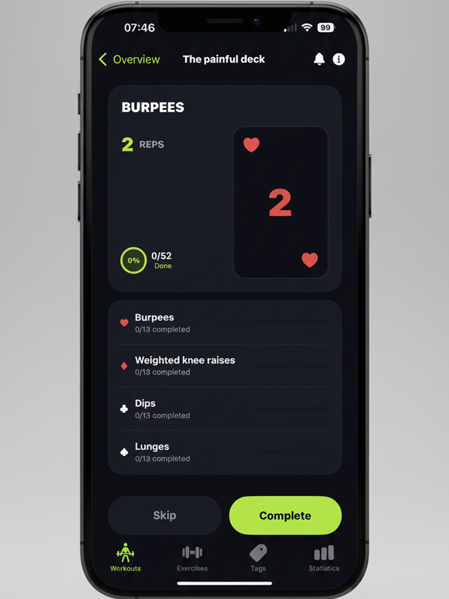 Deck of cards workout app preview on iPhone